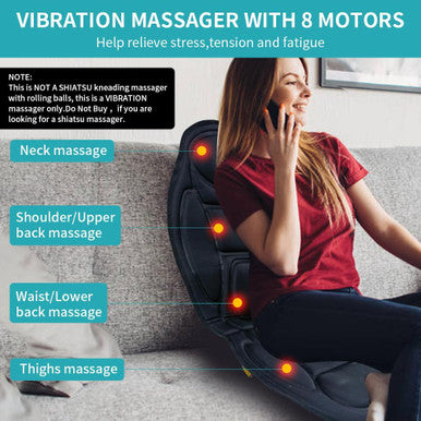 Back Massager Seat Cushion With Heat,8 Vibration Motors Massage Chair Pad For Back, Deep Tissue Vibration Seat Massager Cushion For Back Pain Relief Home Office Chair Use, Gifts For Women,Men,Black