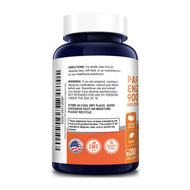 NusaPure Papaya Papain Enzyme 900mg 200 Veggie Caps (100% Vegetarian, Non-GMO & )