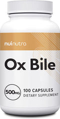 Nui Nutra Ox Bile Supplement 500mg | 100 Capsules | Bile Salts & Digestive Enzymes | Fat Digestion & Liver Support | Promotes Good Metabolism | Supports Gallbladder & Bile Flow