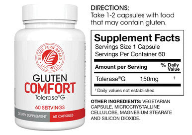 Silver Fern Gluten Comfort With Tolerase G - 1 Bottle - 60 Capsules - Digestive Enzyme Made Specifically To Break Down And Digest Gluten Protein