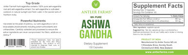 Antler Farms 100% Pure Ashwagandha Root and Ashwagandha Root Extract 130 Capsules 1200mg Standardized to 5% withanolides Enhances Mental Performance Energy and Immunity