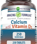Amazing Nutrition Formulas Calcium with Vitamin D3 Supplement | 250 Tablets | Non-GMO | Gluten | Made in USA