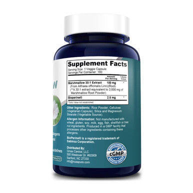 Marshmallow Root Ext 3,000 mg 180 Veggie caps (Equivalent to 30:1 Ext ) with Bioperine