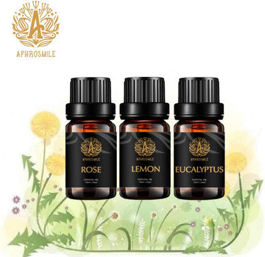 Aromatherapy Rose Essential Oil Set for Diffuser, 100% Pure Lemon Essential Oil Kit for Humidifier, 3x10ml Therapeutic Grade Eucalyptus Essential Oil Scent Set - Rose Lemon Eucalyptus Oil Kit for Home