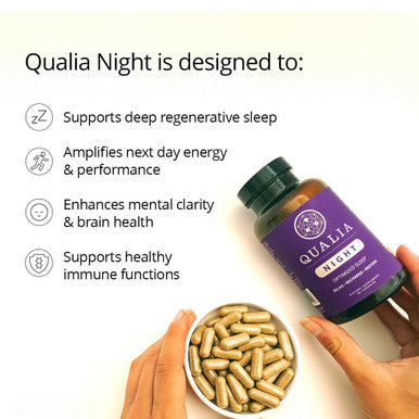 Qualia Night Sleep Aid | Non-Habit Forming | Science-Backed Supplement for Deep Refreshing Sleep | Melatonin-Free Vegan Non-GMO Gluten-Free 80 Count