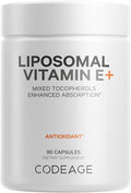 Codeage Liposomal Vitamin E Supplement All Vitamin E Tocopherols 3-Month Supply Alpha Tocopherols Beta Gamma and Delta Liposomal Mixed Tocopherols Non GMO Phospholipid 90 Capsules
