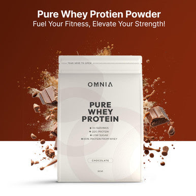 OMNIA Pure Whey Protein Powder Nutrition Low Carbs and Low Sugar Muscle Building Powder Over 22G Protein Per Serving 33 Servings - 1 KG - Chocolate