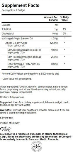 Swanson Virgin Salmon Oil (ecomega) 1050 Milligrams 90 Sgels