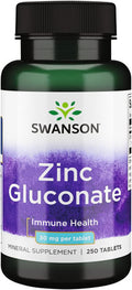 Swanson Zinc Gluconate - Mineral Supplement Promoting Prostate Health Vision Health & Immune Support -Gluconate Form for Optimal Absorption - (250 Tablets 30mg Each)