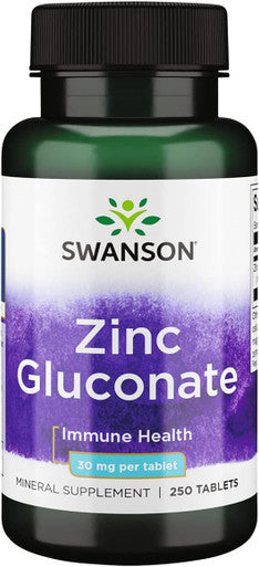 Swanson Zinc Gluconate - Mineral Supplement Promoting Prostate Health Vision Health & Immune Support -Gluconate Form for Optimal Absorption - (250 Tablets 30mg Each)