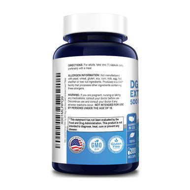 DGL Licorice Extract 500 mg 200 Veggie Capsules (Vegan,Non-GMO & Gluten-Free)