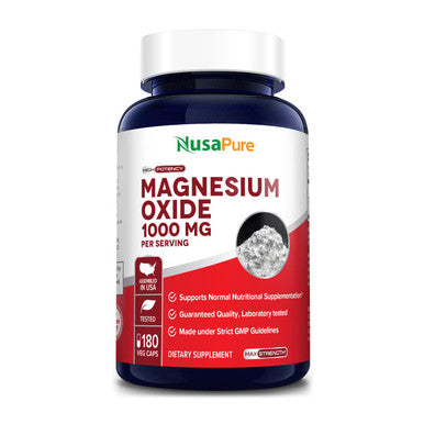 Magnesium Oxide 1,000mg 180 Veggie Caps (Non-GMO & )
