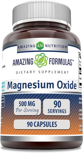 Amazing Nutrition Formulas Magnesium Oxide 500mg 90 Capsules Supplement | Non-GMO | Gluten | Made in USA