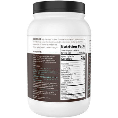 Left Coast Performance Keto Meal Replacement Shakes Chocolate 2lbs Low Carb Keto Protein Shake Mix MCT Powder Grass Fed Hydrolyzed Collagen Peptides Keto Breakfast Shake 20g Fat 14g Protein 1 Net Carb Zero Sugar