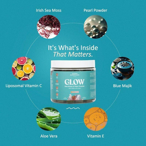 A Superfoods Sea Moss Glow Gummies Hair Skin & Nails Vitamins With Seamoss Pearl Powder Vitamin E Aloe Vera Liposomal Vitamin C And Irish Sea Moss Gummies For Women & Men 60 Count
