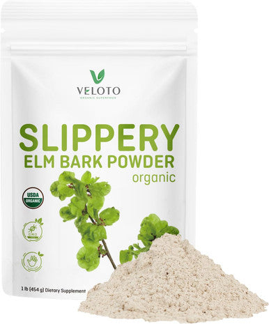 Veloto Slippery Elm Bark Powder Organic Pure Slippery Elm Inner Bark Powder Upgraded Sticky Version Natural Vegan Herbal Supplement For Soothing Throat Digestive Health Gluten-Free No Gmos 1 Lb