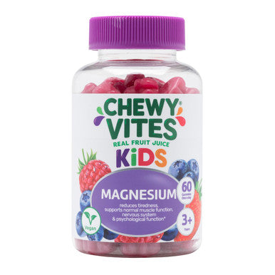 Chewy Vites Kids Magnesium 2 Months Supply 60 Kids Vitamins Gummies 500mg Magnesium Citrate Providing 56mg per Gummy Real Fruit Juice Age 3 + Berries Flavour