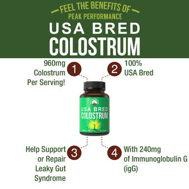 Peak Performance Colostrum Capsules Bred From Clean, Safe, Usa Farms Best Bovine Colostrum Supplement Bioactive Pills. Gut