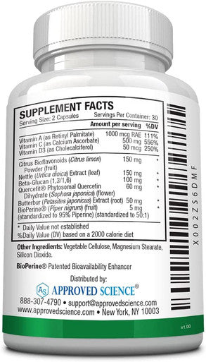 Approved Science Allergysyl Lower Intensity of Seasonal Allergies Boost Immunity Rich in Antioxidants Vegan Friendly 60 Capsules Made in USA