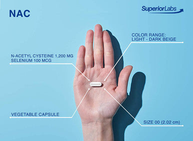 Superior Labs NAC NAcetyl Cysteine Dietary Supplement with Selenium 1200mg 150 Vegetable Capsules Free Radical Protection Normal Immune System Function Maintains Cellular Health