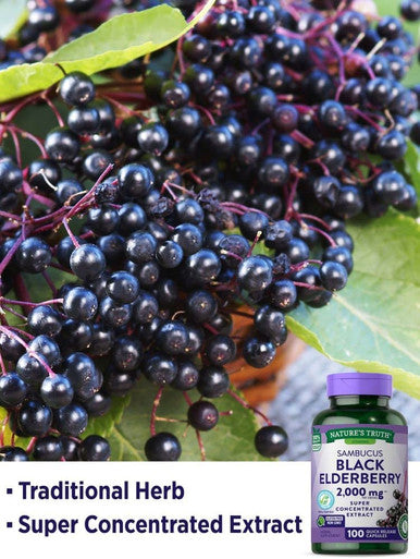 Black Elderberry Capsules | 100 Count | Super Concentrated Sambucus Extract | Non-GMO, Gluten | by Nature's Truth