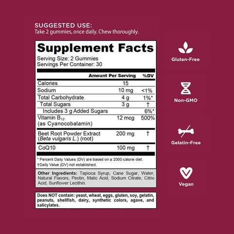 Goli Nutritional Supplement Beets Cardio Gummy - 60 Count - 100Mg Coq10 & Beet Root Extract - Gluten- Vegan Non-Gmo And Gelatin-. Nature'S Great Superfood.
