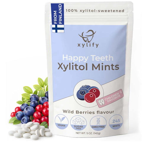 Xylitol Mints for Oral Care - Apple flavor, with Xylitol and Erythritol, Sugar Free Candy, Happy Teeth dental mints from Finland, 5 oz - 265 mints