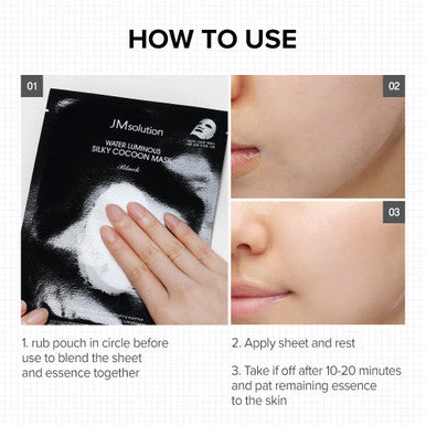JMsolution Water Luminuous Silky Cocoon Black- Korean Skincare Facial Mask - Silkworm extract amino acid -Nutrition Moisturization Synergy - 10 sheets for sensitive skin (Silky Cocoon)