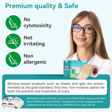 Dimora Waterproof Silicone Scar Sheets - Medical Grade Silicone Scar Tape (1.6 X120" Roll), Ultra-Thin Scar Removal Treatment For Surgical Scars, C Section, Tummy Tuck, Keloid Treatment