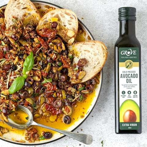 Grove Extra Virgin Avocado Oil - Plant Based, Vegan, Gluten Free, 100% Natural, Cold Pressed, High Smoke Point, 16 Whole Avocados in Every Bottle (8.4oz, 250ml)