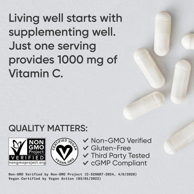 Sports Research High Potency Vitamin C Supplement - Vegan Veggie Capsules For Antioxidant Activity & Immune Support - Non-Gmo Verified & Gluten - Ascorbic Acid Vitamin C 1000Mg, 240 Count