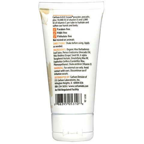 Carlson ADE Hand and Body Cream Avocado Oil 10000 IU Vitamin D 5000 IU Vitamin E Unscented 2 oz