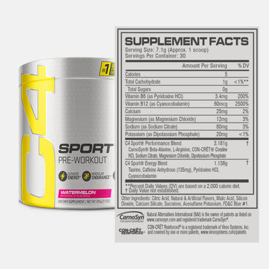 C4 Sport Pre Workout Powder Watermelon - NSF Certified for Sport + Preworkout Energy Supplement for Men & Women - 135mg Caffeine + Creatine Monohydrate - 30 Servings