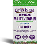 Paradise Herbs Earth's BlendAÃƒâ€šÃ‚Â® Organic Superfood Multivitamin No Iron | Antioxidants, Probiotics, Adaptogens, Vitamins A, B, C, D, K2 | Orac Energy Greens + Minerals + Herbs | 60 Vegetarian Capsules
