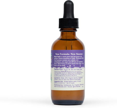 NuNaturals All-Natural Monk Fruit Liquid Plant-Based Sweetener, Zero-Calorie, Low Glycemic, 2 oz