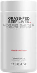 Codeage Grass Fed Beef Liver Supplement Superfood ze Dried Non-Defatted Desiccated Beef Liver Glandulars Bovine Pills Pasture Raised Beef Vitamins Non-GMO Liver Meat 180 Capsules