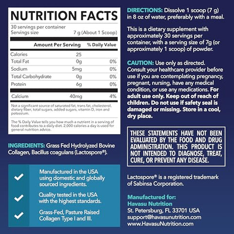 Havasu Nutrition Collagen Peptides Powder With Probiotics - Grass-Fed Hydrolyzed Type I & Iii For Hair Skin And Nail Health - Glp-1 Nutritional Support For Digestion - Easy-To-Mix Unflavored 1-Month Supply