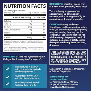 Havasu Nutrition Collagen Peptides Powder With Probiotics - Grass-Fed Hydrolyzed Type I & Iii For Hair Skin And Nail Health - Glp-1 Nutritional Support For Digestion - Easy-To-Mix Unflavored 1-Month Supply
