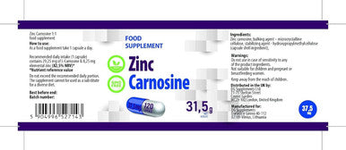 Hepatica Zinc L-Carnosine 120 Vegan Capsules, 3Rd Party Lab Tested, High Strength Supplement, Gluten And Gmo
