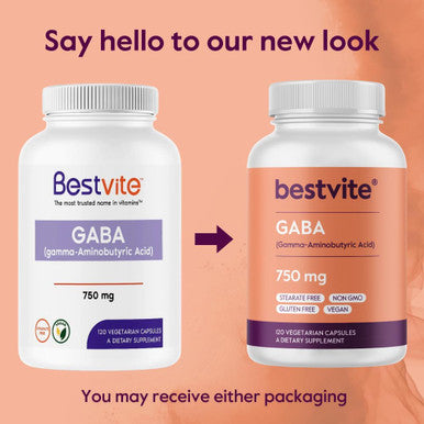 Bestvite GABA 750mg per Capsule (240 Vegetarian Capsules) (120 x 2) - No Stearates - No Fillers - Vegan - Gluten - Non GMO