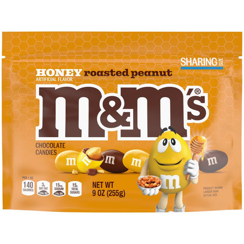M&M'S Honey Roasted Peanut Milk Chocolate Candy Full Size Crunchy, Sweet and Salty Nutty On the Go Snack, Sharing Size, 9.0 Oz Resealable Pack