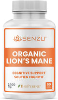 Organic Lions Mane Mushroom Capsules - Nootropic Brain Supplement for Strong Cognitive Support, Intense Focus, Memory Booster for Mental Clarity - Lions Mane Mushroom Supplement - Lion's Mane 90 Count