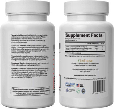 Superior Labs Organic Turmeric Curcumin 95 curcuminoids with BioPerine Pure NonGMO 1500mg Organic Blend Zero Synthetic Additives Powerful Formula Joint Knees Hips Immune System