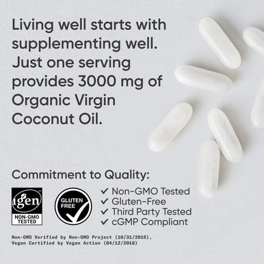 Sports ResearchÃƒâ€šÃ‚Â® Organic Coconut Oil Capsules 3000Mg - Cold Pressed Extra Virgin Coconut Oil With Medium Chain Triglycerides (Mcts) - Vegan Friendly & Non-Gmo Verified - 120 Softgels