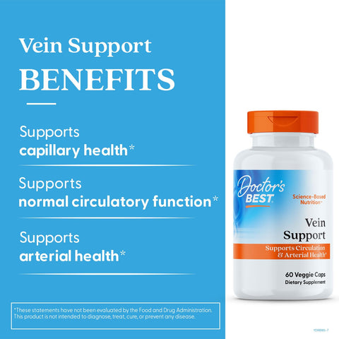 Doctor'S Best Vein Support Supplement - Contains Diosmin & Hesperidin Circulation Support For Legs & Feet For Men & Women Formula With Vitamin K2 & Natural Orange Extract Vegan 60 Veg Caps