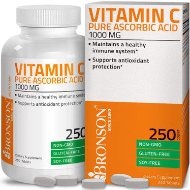 Bronson Vitamin C 1000 mg Premium Non-GMO Ascorbic + Bronson Zinc Triple Play 30 mg Triple Coverage Immune Support Zinc Supplement