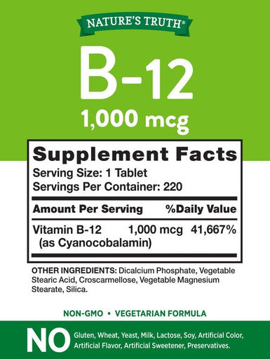 Nature's Truth Vitamin B-12 Tablets, 1,000 mcg, 220 Count
