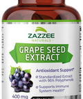Zazzee Grape Seed Extract 20,000 mg Strength, 180 Vegan Capsules, 95% Polyphenols (Proanthocyanidins), Potent 50:1 Extract, 400 mg per Capsule, 6 Month Supply, Non-GMO and All-Natural