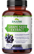 Zazzee High Strength Grape Seed 50:1 Extract, 20,000 Mg Strength, 180 Vegan Capsules, 95% Polyphenols, 6 Month Supply, Concentrat