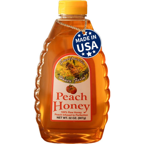 Peach Honey, 32oz, Raw & Unfiltered, Sweetwater Creek Honey Farm | 100% Raw, & Unfiltered, Peach-Infused to Perfection, Beekeeper Owned and Operated, Natural Sweetener, Sugar Replacement